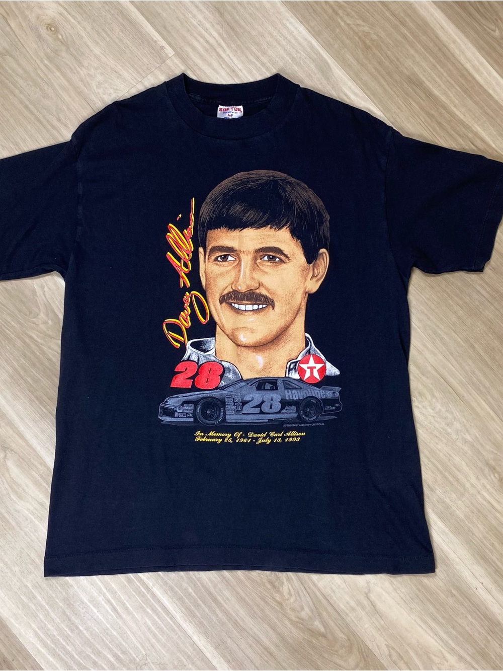 Vintage 90s Davey Allison Shirt Mens Large Black NASCAR Havoline Memorial